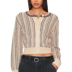 THE GREAT. The Tiny Cardigan in Cream Ticking Stripe. Size 0 (XS)